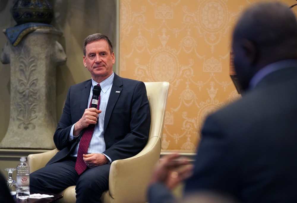 USAID Administrator Mark Green speaks at the Executive Council on Diplomacy luncheon.