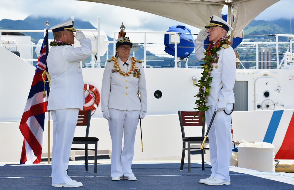 Rear Adm. Kevin Lunday transfers command of the Coast Guard 14th District to Rear Adm. Matthew Sibley