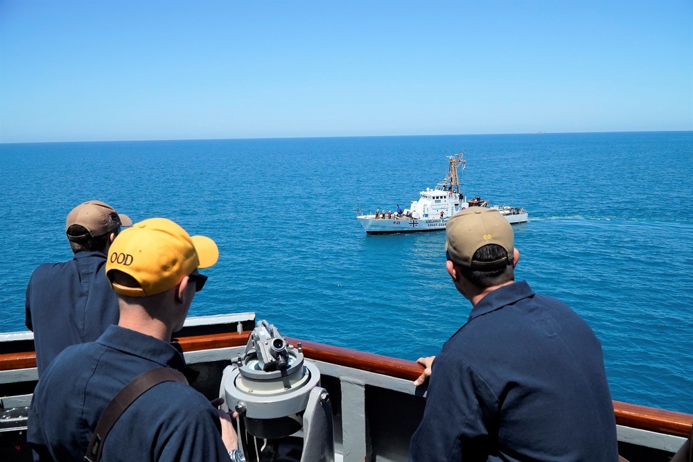USS Porter (DDG 78) and USS Oak Hill (LSD 51) execute maneuvering and air defense exercises with GCG Ochamchire (P-23) and GCG Dioskura (P-25)