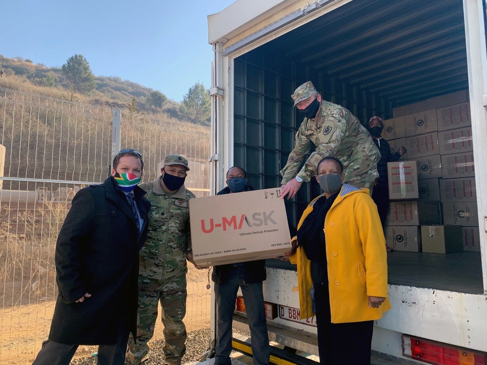 U.S. Embassy personnel donate PPE to Lesotho at South African, Lesotho border