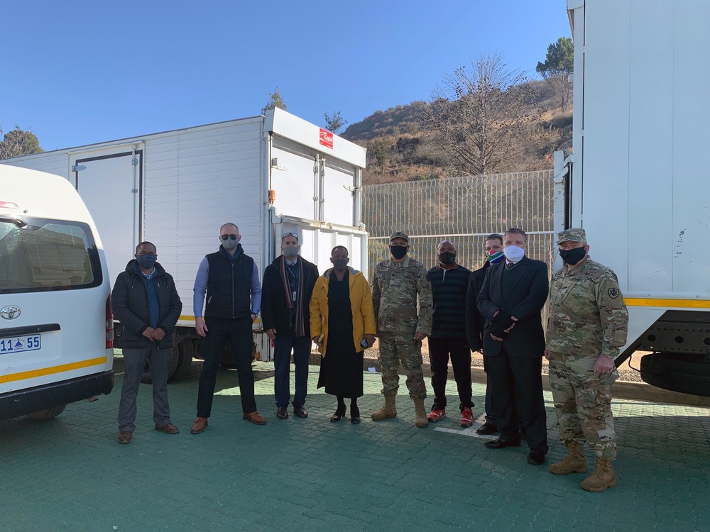 U.S. Embassy personnel donate PPE to Lesotho at South African, Lesotho border