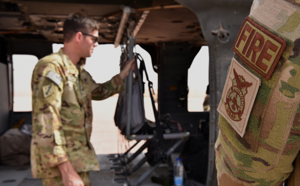 378th ECES Fire train with Task Force Javeline for rapid patient transport