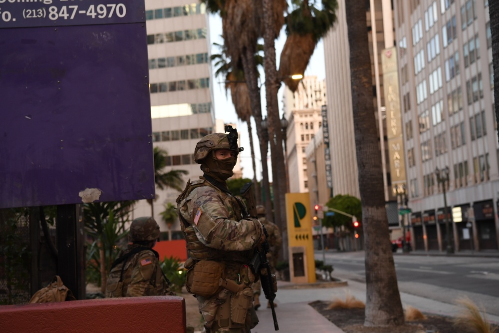 Cal Guard Soldiers assist law enforcement in Los Angeles during civil unrest