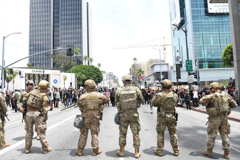 Cal Guard assists Los Angeles law enforcement by providing security during ongoing demonstrations