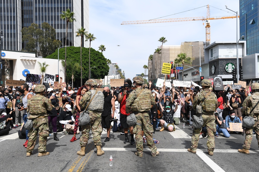 Cal Guard assists Los Angeles law enforcement by providing security during the ongoing demonstrations