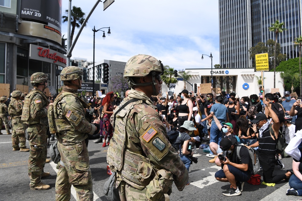 Cal Guard assists Los Angeles law enforcement by providing security during the ongoing demonstrations