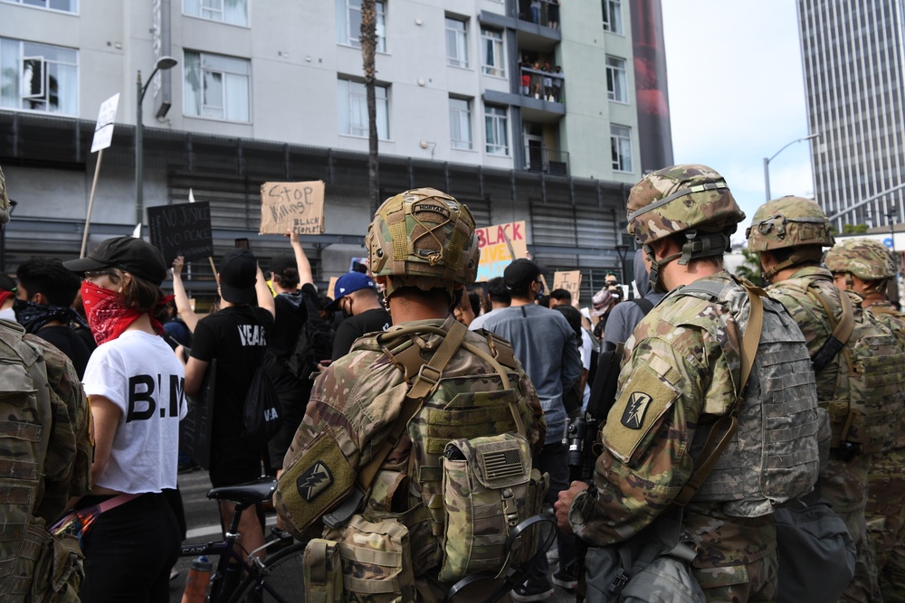 Cal Guard assists Los Angeles law enforcement by providing security during the ongoing demonstrations