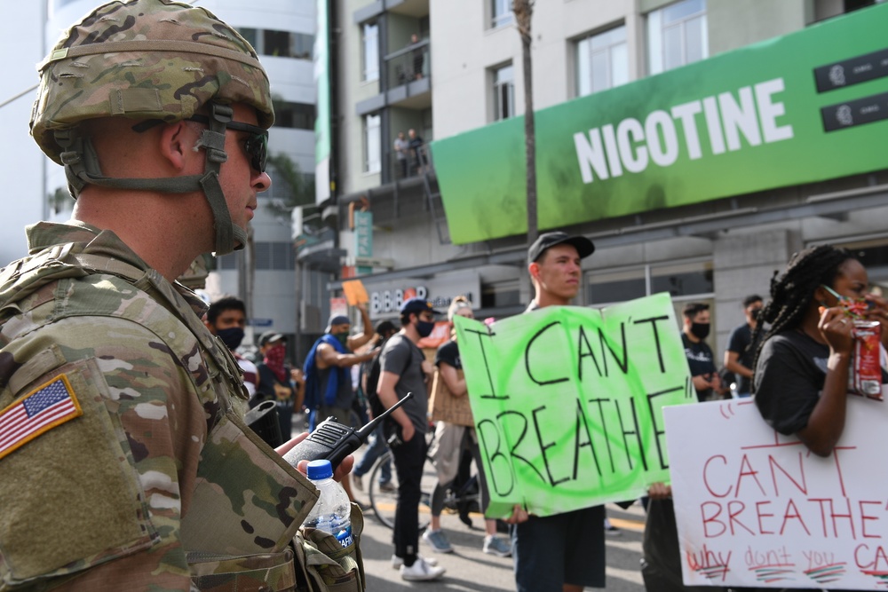 Cal Guard assists Los Angeles law enforcement by providing security during the ongoing demonstrations