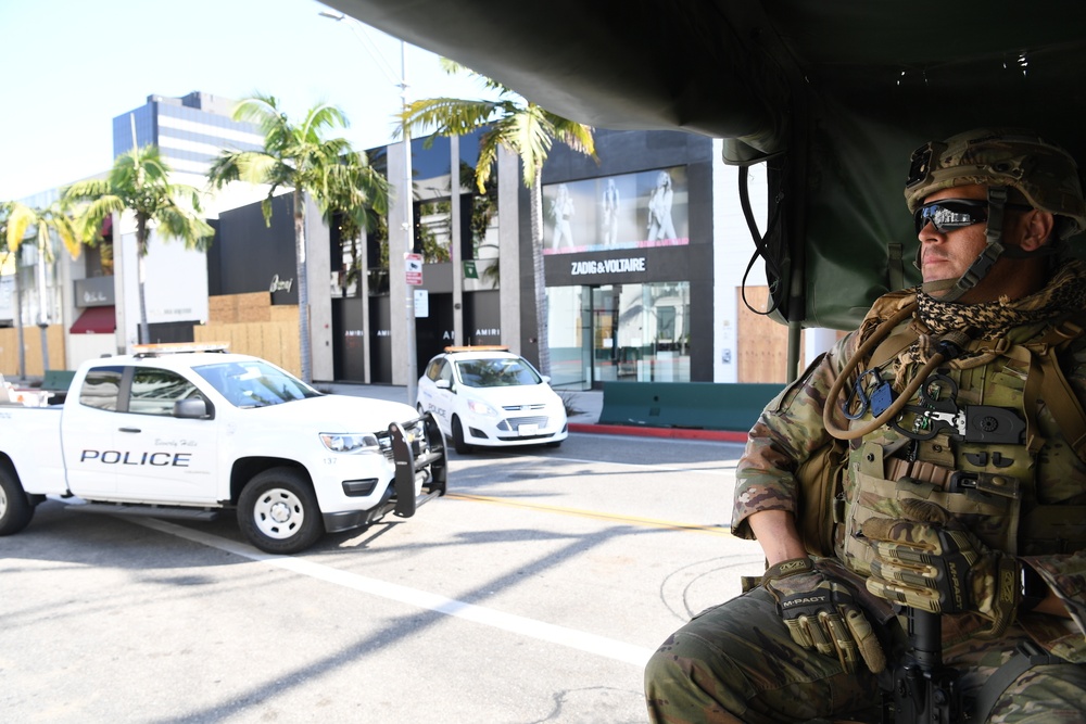 Cal Guard assists Beverly Hills law enforcement by providing security during the ongoing demonstrations