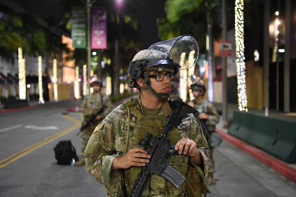 Cal Guard assists Beverly Hills law enforcement by providing security during the ongoing demonstrations