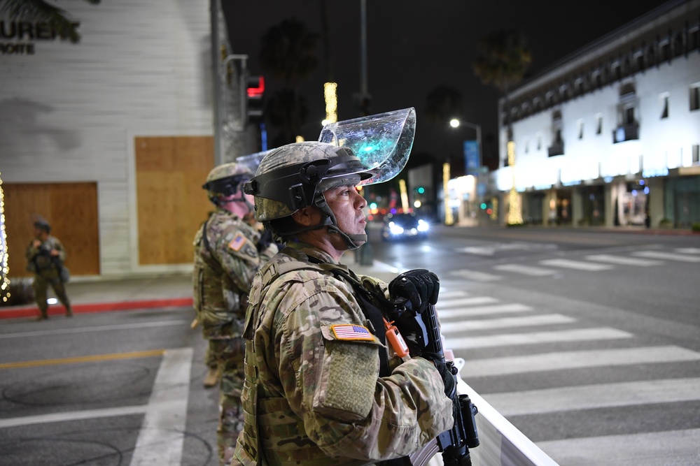 Cal Guard assists Beverly Hills law enforcement by providing security during the ongoing demonstrations