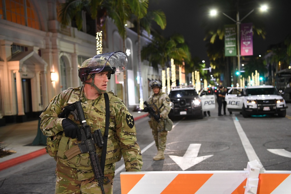 Cal Guard assists Beverly Hills law enforcement by providing security during the ongoing demonstrations