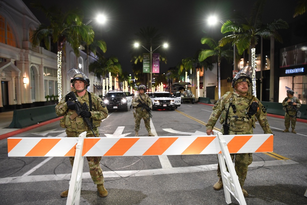 Cal Guard assists Beverly Hills law enforcement by providing security during the ongoing demonstrations