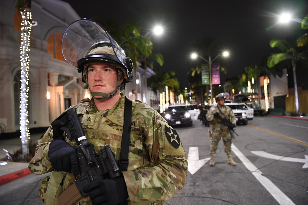 Cal Guard assists Beverly Hills law enforcement by providing security during the ongoing demonstrations