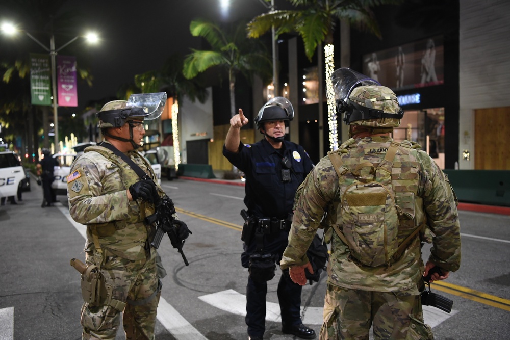 Cal Guard assists Beverly Hills law enforcement by providing security during the ongoing demonstrations