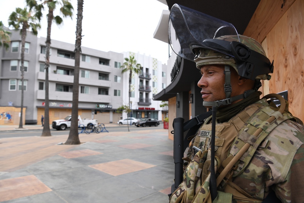 Cal Guard assists Long Beach law enforcement by providing security during the ongoing demonstrations