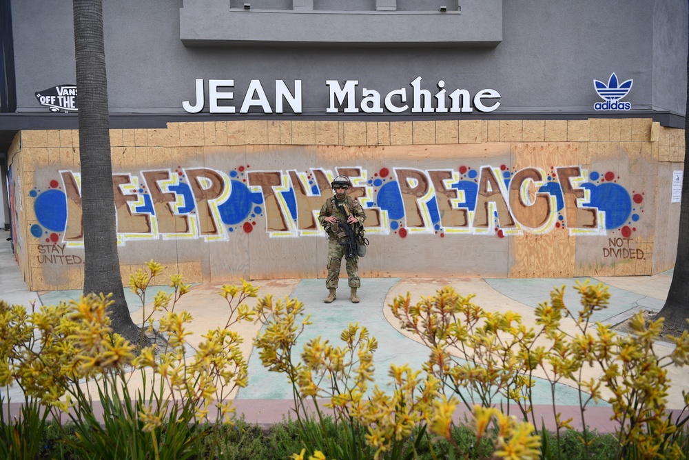 Cal Guard assists Long Beach law enforcement by providing security during the ongoing demonstrations