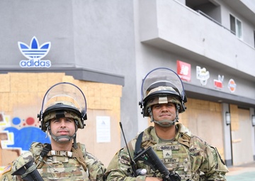 Cal Guard assists Long Beach law enforcement by providing security during the ongoing demonstrations