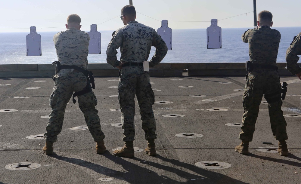 US Marines enhance pistol marksmanship aboard USS Oak Hill