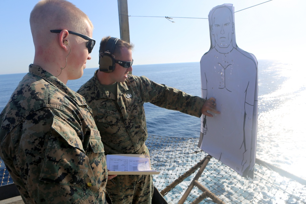 US Marines enhance pistol marksmanship aboard USS Oak Hill