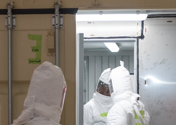 Battelle employees disinfect N95 masks