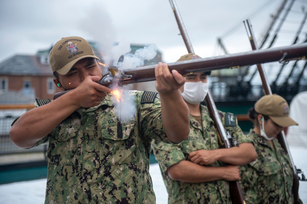 Sailors Assigned to USS Constitution Perform Musket Training