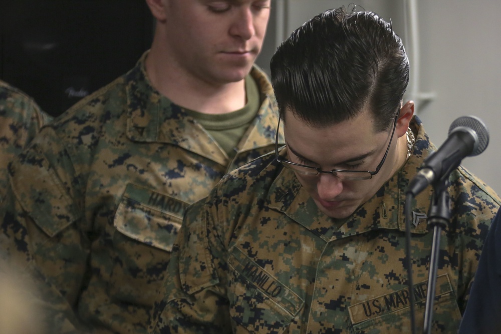 Marines, Sailors sing worship music aboard USS Bataan