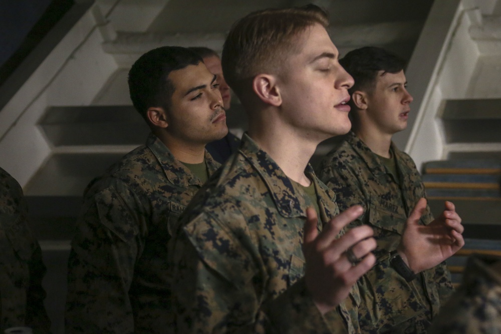 Marines, Sailors sing worship music aboard USS Bataan