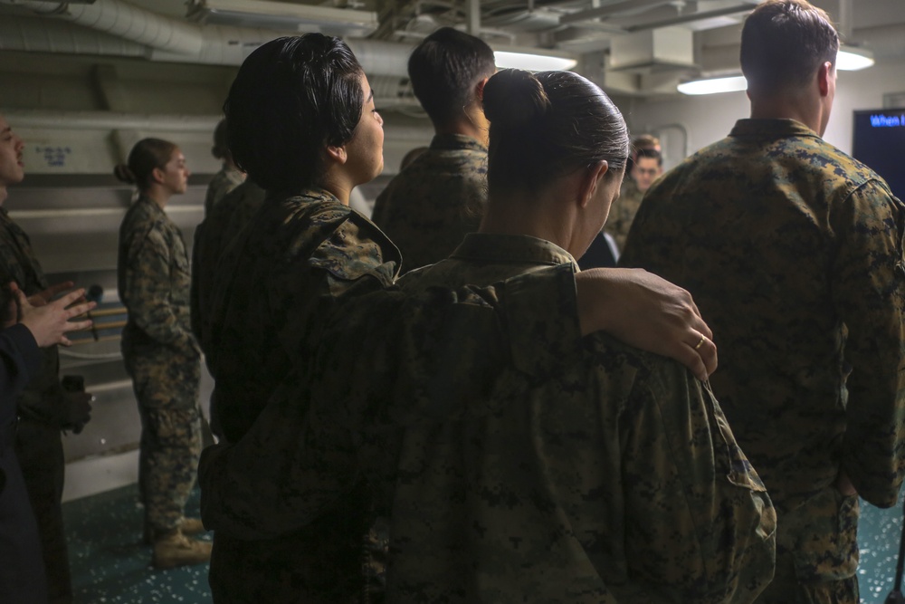 Marines, Sailors sing worship music aboard USS Bataan