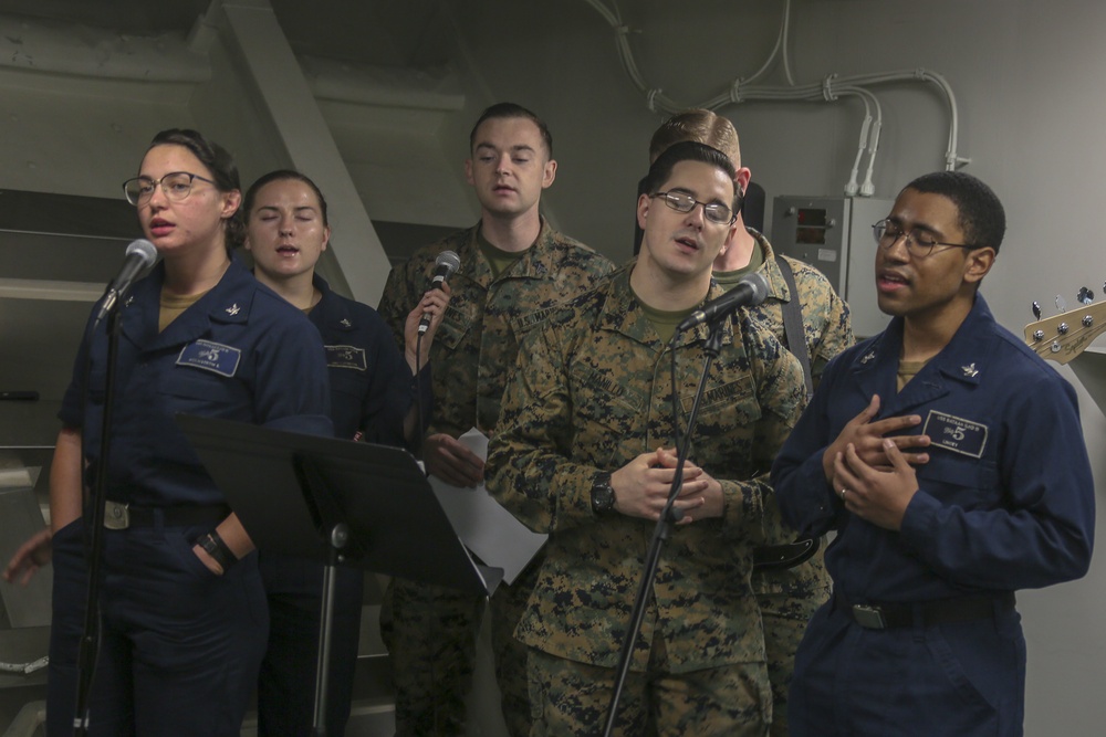 Marines, Sailors sing worship music aboard USS Bataan