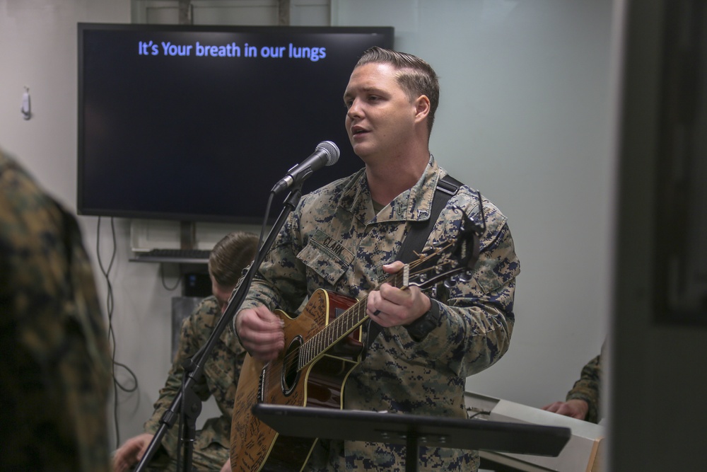 Marines, Sailors sing worship music aboard USS Bataan