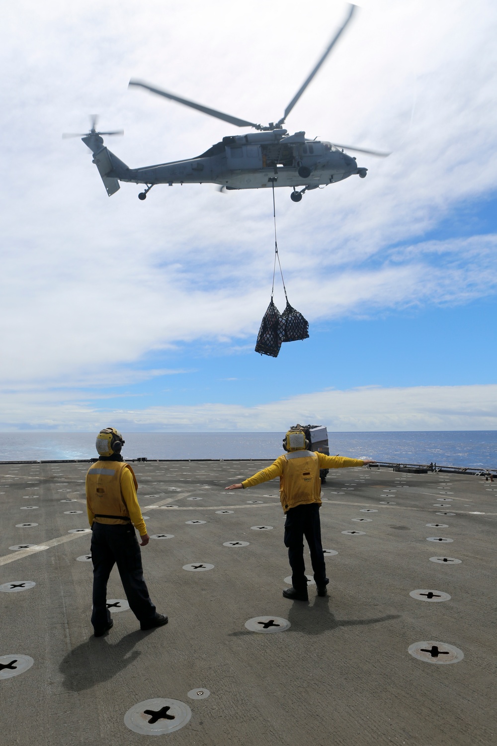 USS Oak Hill receives supplies at sea