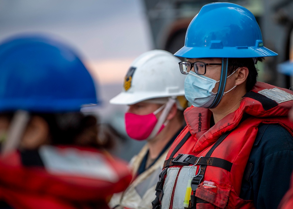 Sailor Prepares for Replenishment-at-Sea