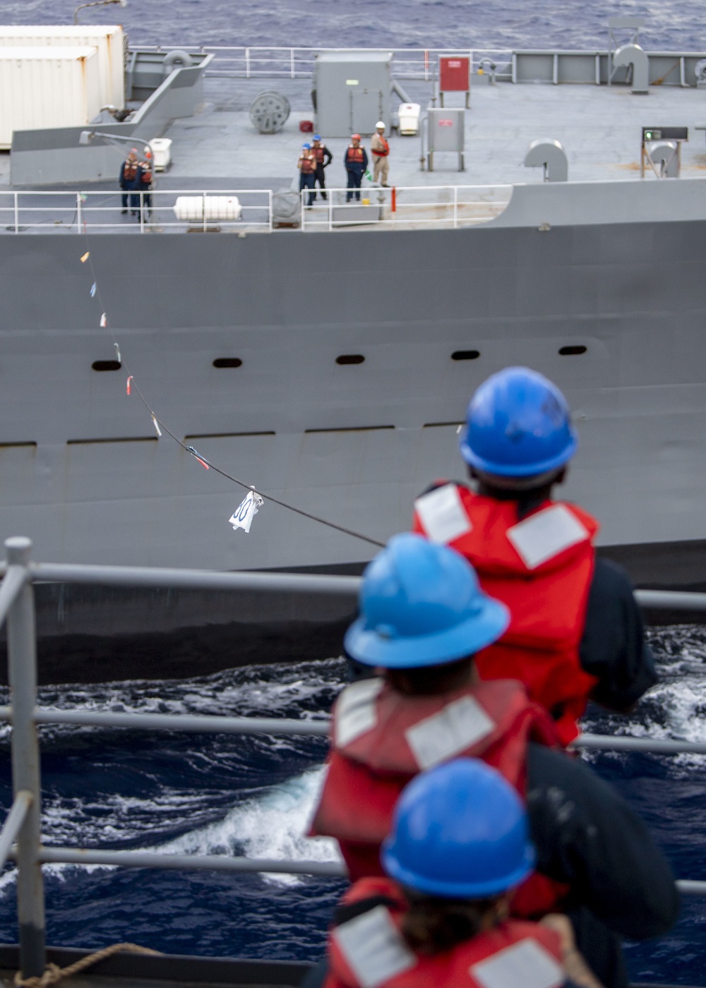 Sailors Hold Phone and Distance Line