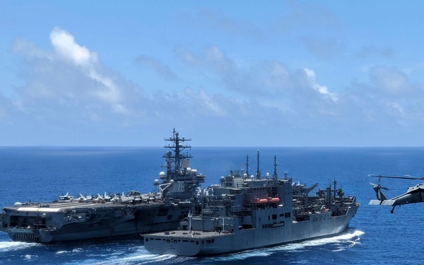 USNS Tippecanoe (T-AO 199) and USNS Alan Shepard (T-AKE 3) Conduct Underway Replenishment with USS Ronald Reagan (CVN 76)