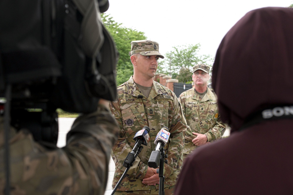 Master Sgt. David Royer briefs media