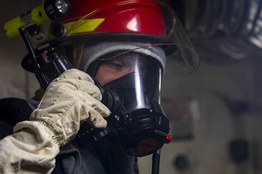 Sailors take part in fire fighting drills