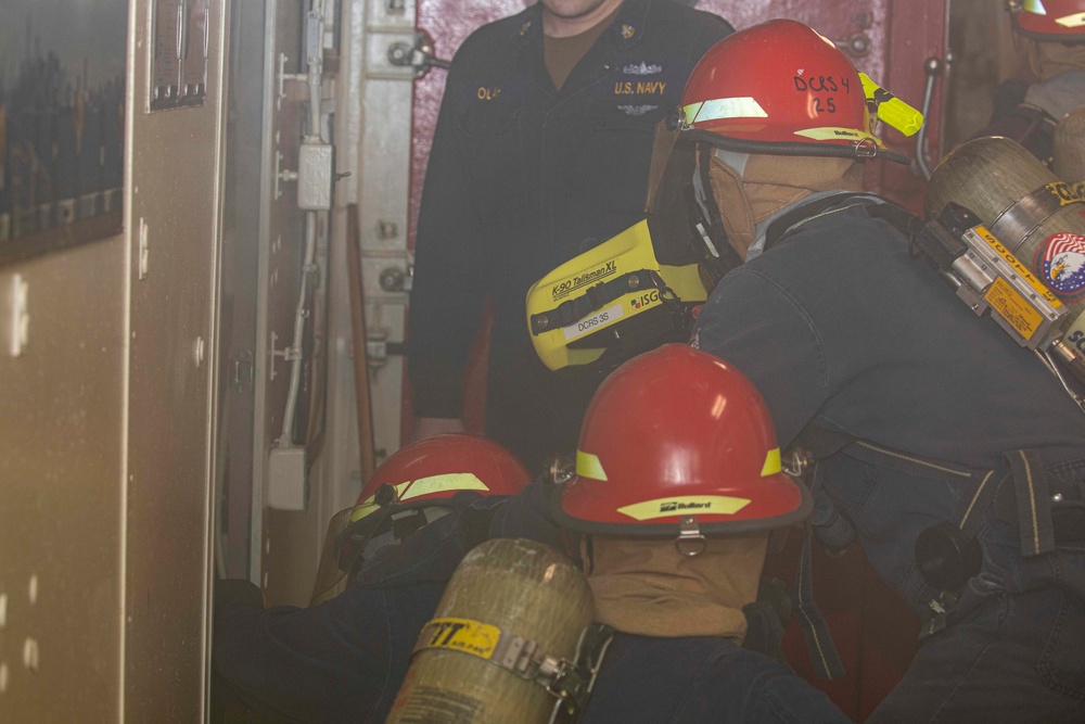 Sailors take part in fire fighting drills