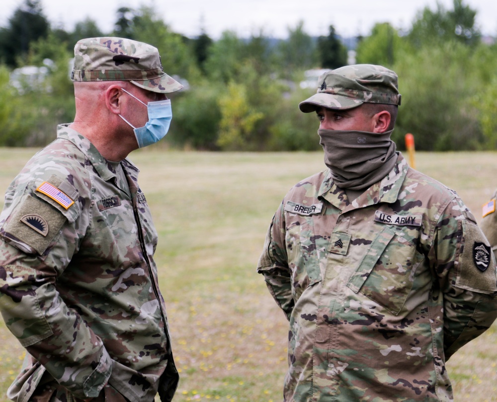 Command Sgt. Maj. Robert Foesch visits Army National Guard Soldiers conducting wildland firefighter training