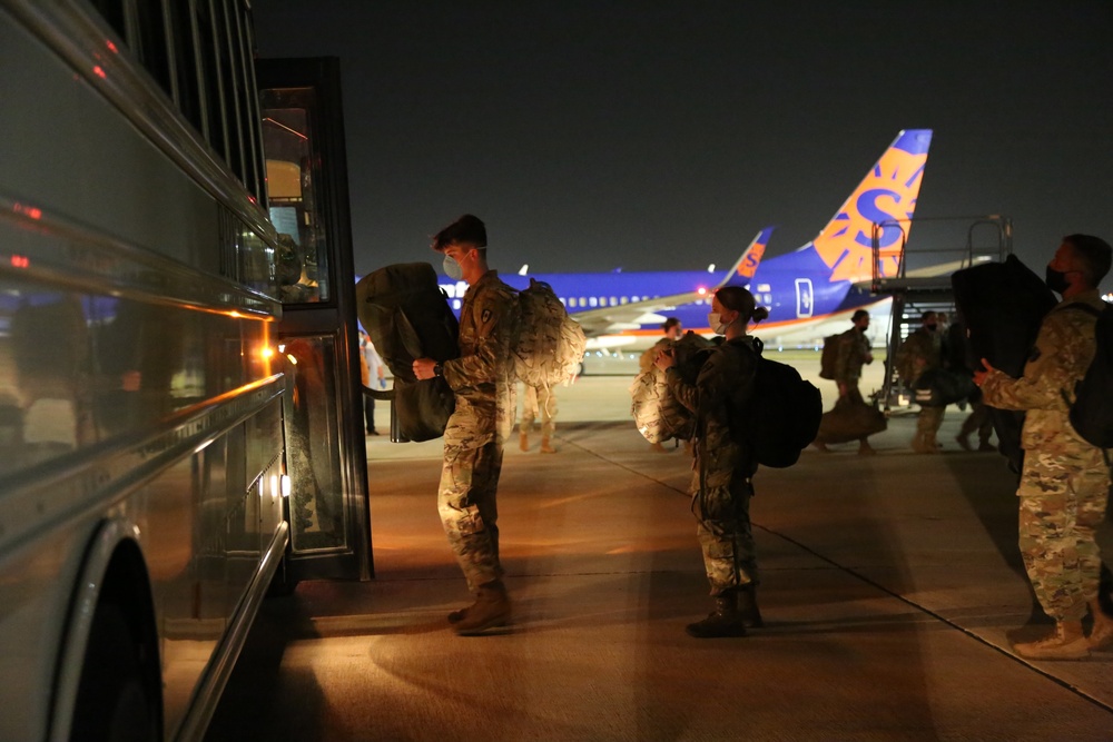 Medical Task Force Soldiers arrive in Texas from Fort Bragg to support COVID-19 operations