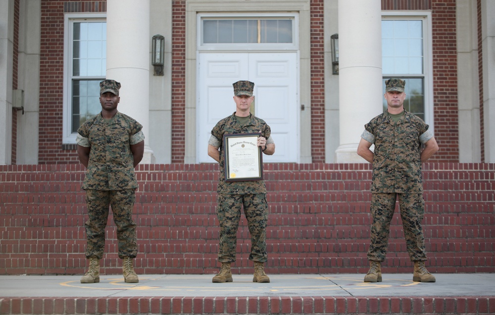 Marine Promoted to Master Sgt. By His Recruiter and Senior Drill Instructor