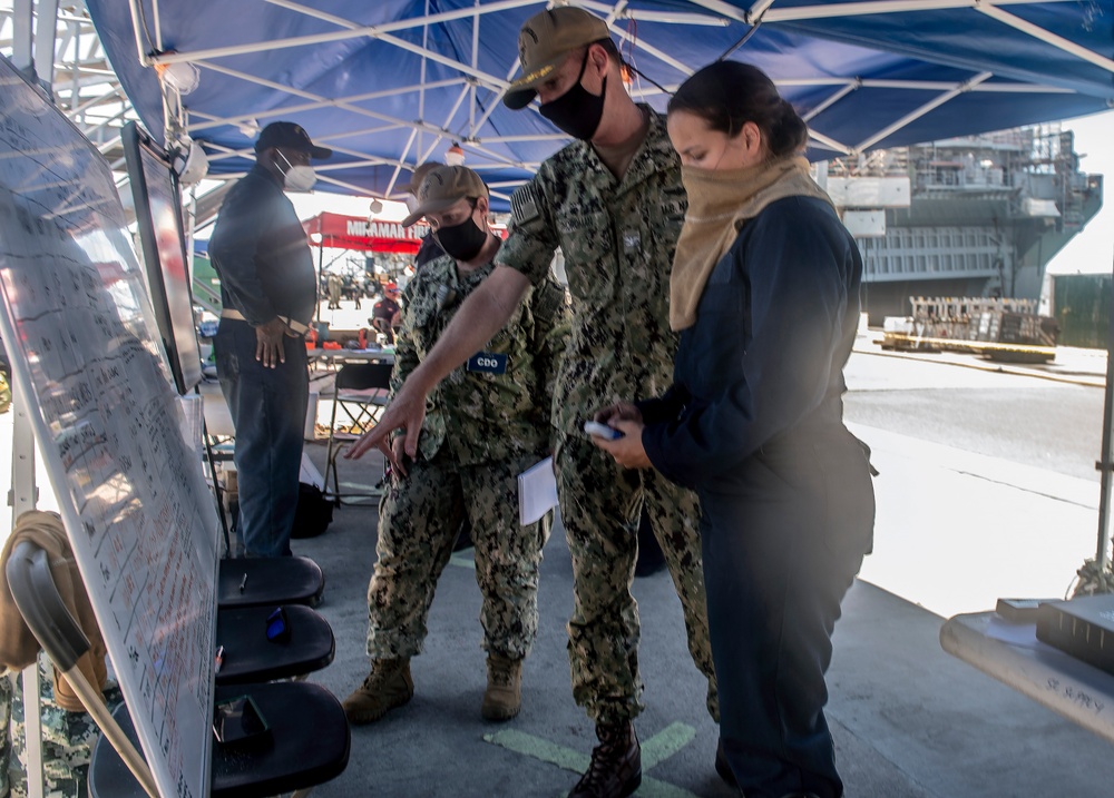USS Bonhomme Richard commanding officer leads damage control briefing
