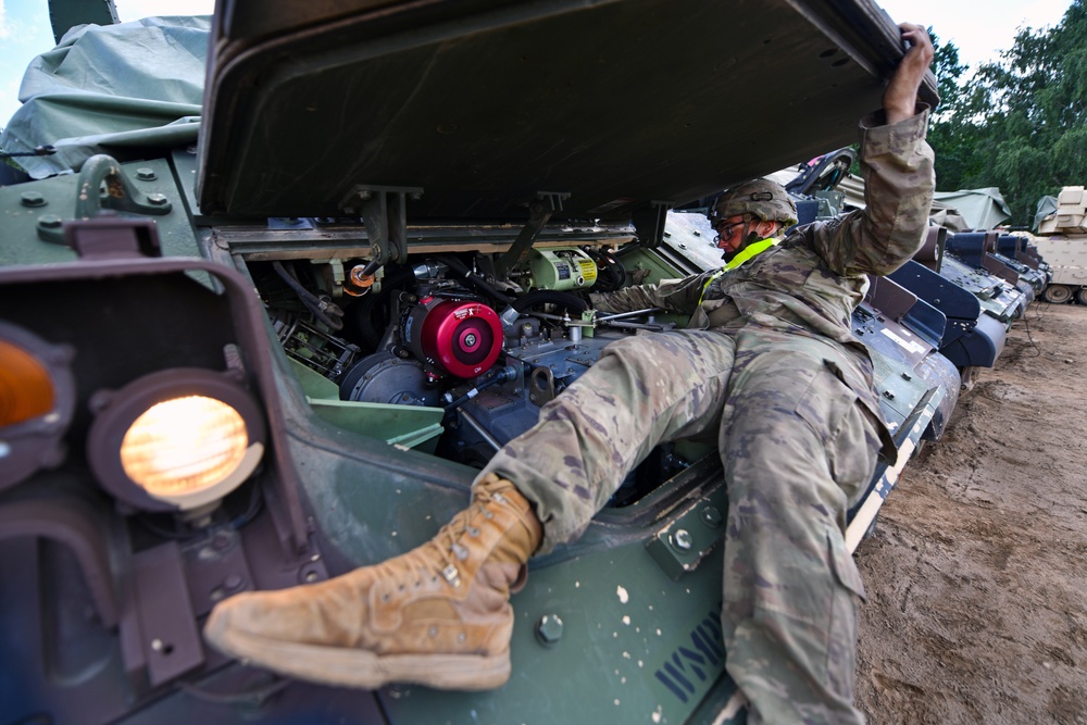 U.S. Soldiers Prepare Vehicles Ahead of Exercise in Poland