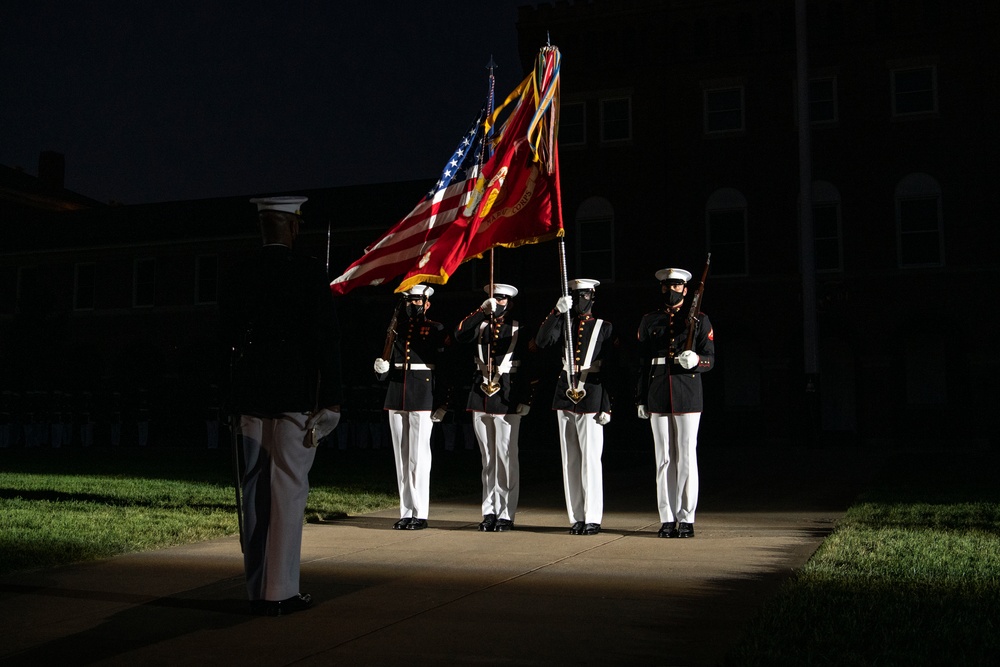 Defense Secretary Dr. Mark T. Esper, attends U.S. Marine Evening Parade