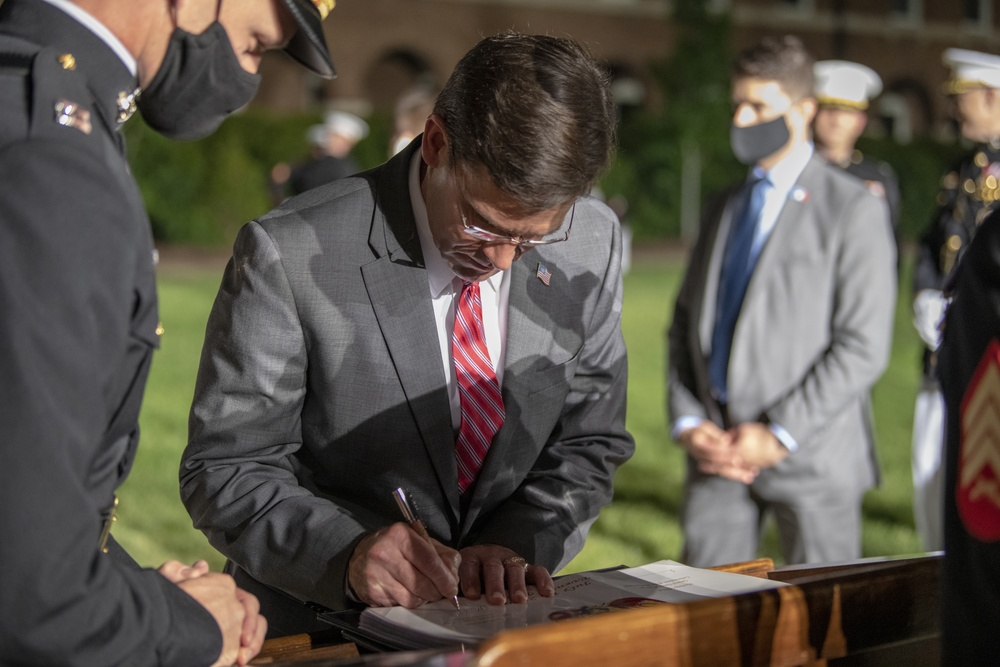 Defense Secretary Dr. Mark T. Esper, attends U.S. Marines Evening Parade