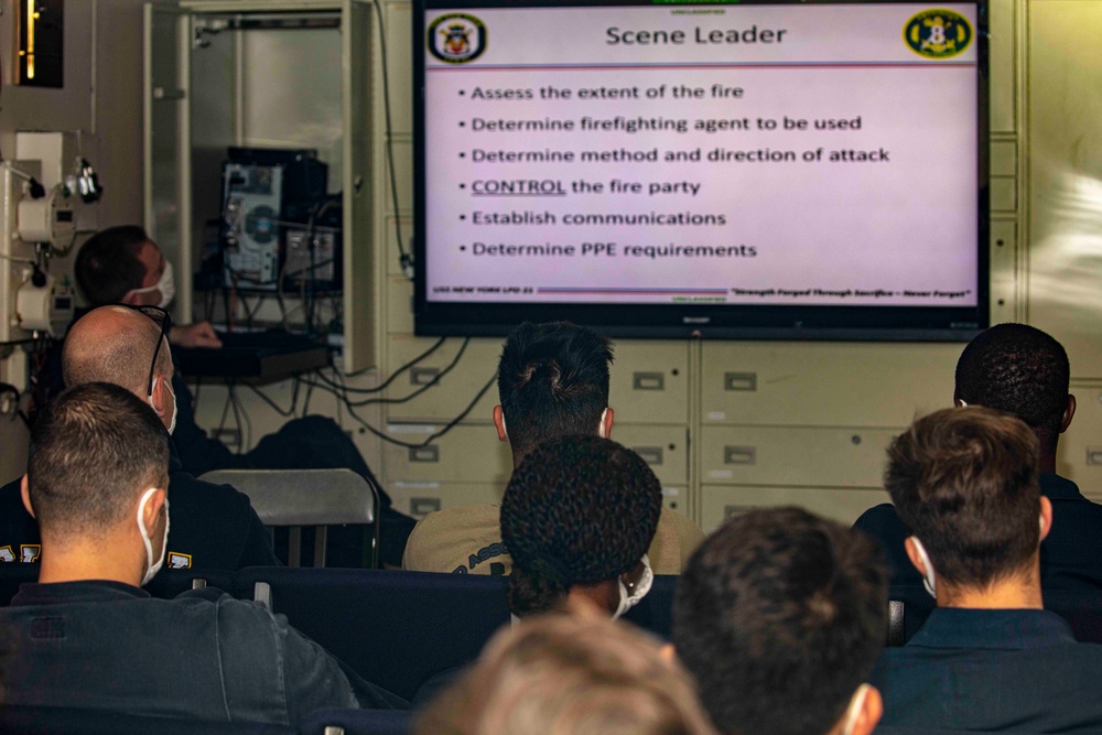 Sailors take part in Damage Control training aboard the New York