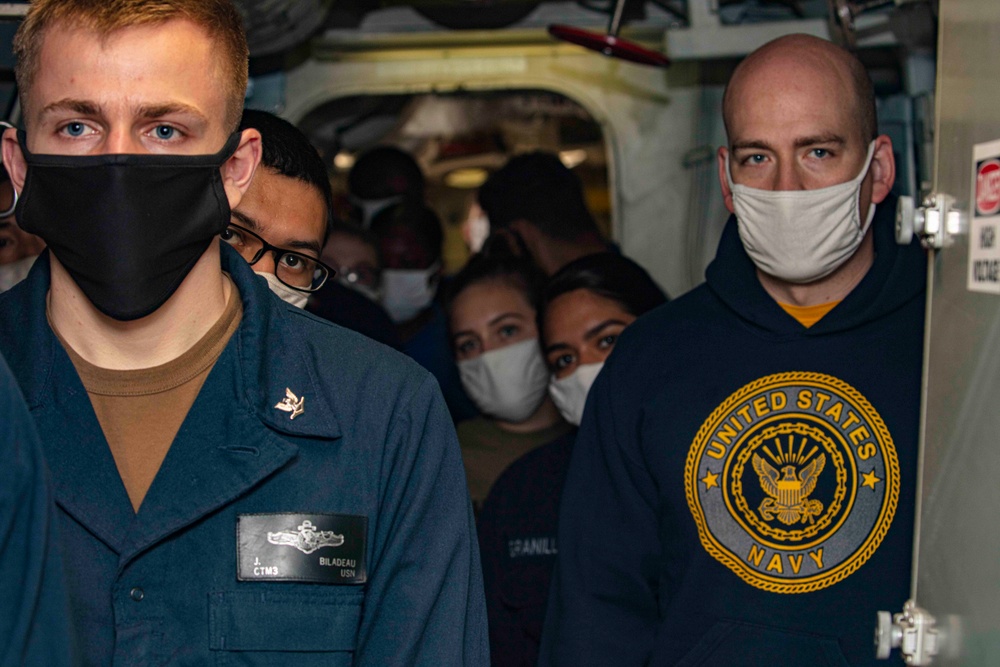 Sailors take part in Damage Control training aboard the New York