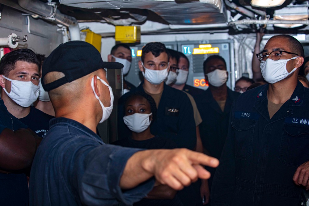 Sailors take part in Damage Control training aboard the New York