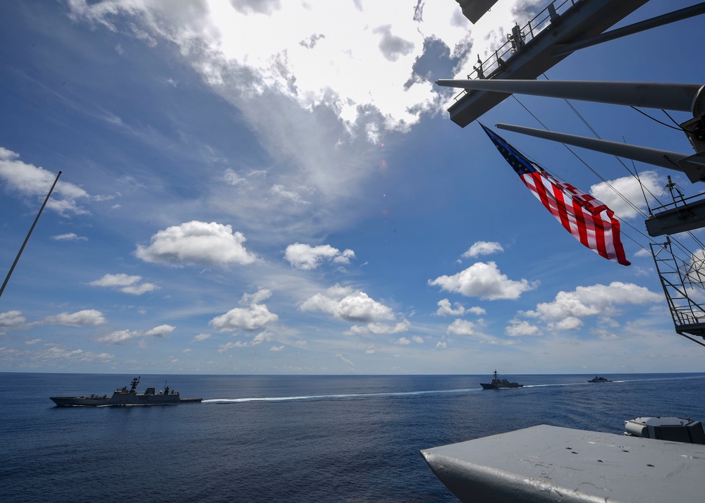 Nimitz Carrier Strike Group joins Indian Navy for cooperative deployment.
