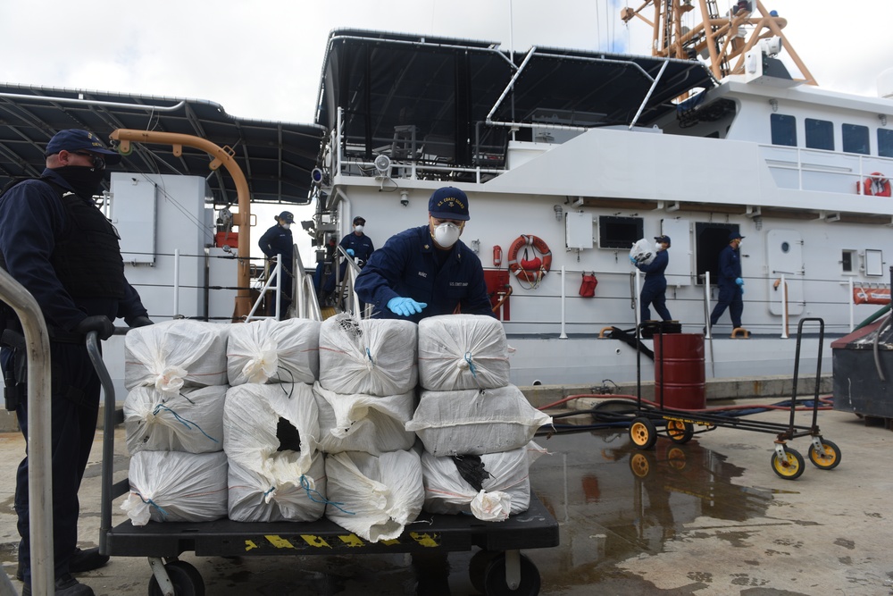 Coast Guard offloads $38.5 million in cocaine in San Juan, Puerto Rico, following disruption of smuggling go-fast in the Caribbean Sea